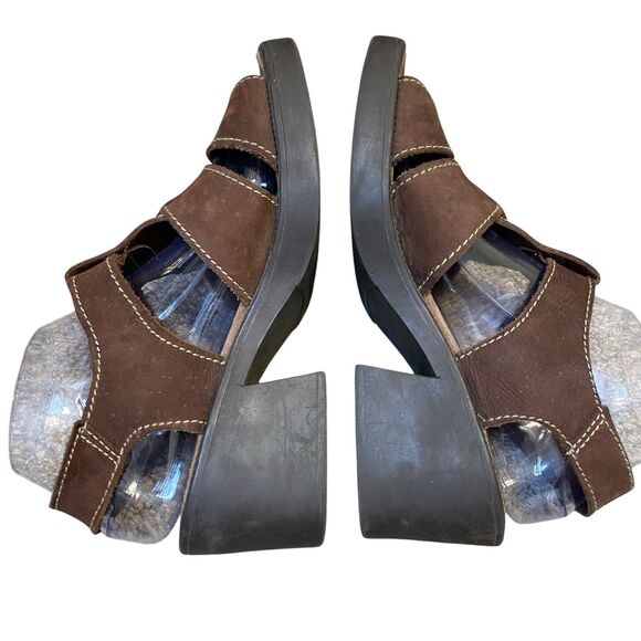 Vintage Y2K Chunky Sandals Women 8.5 Brown Leather Block Heel Open Toe Stitched - Picture 5 of 10